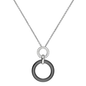 Collier Argent, Anneau Ceramique noire Lisse et Zirconium - 1-52-0014N || Promo Bijoux Pas Cher ||