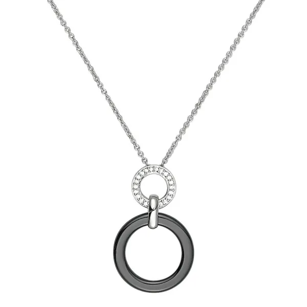 Collier Argent, anneau Ceramique Noire Lisse et oxydes de zirconium