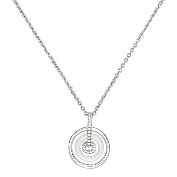 Collier Argent, Cercle Ceramique blanche et Zirconium - 1-52-0015B || Promo Bijoux Pas Cher ||