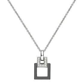 Collier Argent, carré Céramique noire et Zirconium - 1-52-0016N || Promo Bijoux Pas Cher ||