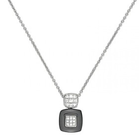 Collier Argent, carré Céramique noire et Zirconium - 1-52-0017N || Promo Bijoux Pas Cher ||