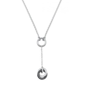 Collier Argent, anneau Ceramique Noire et Zirconium - 1-72-0002N || Promo Bijoux Pas Cher ||