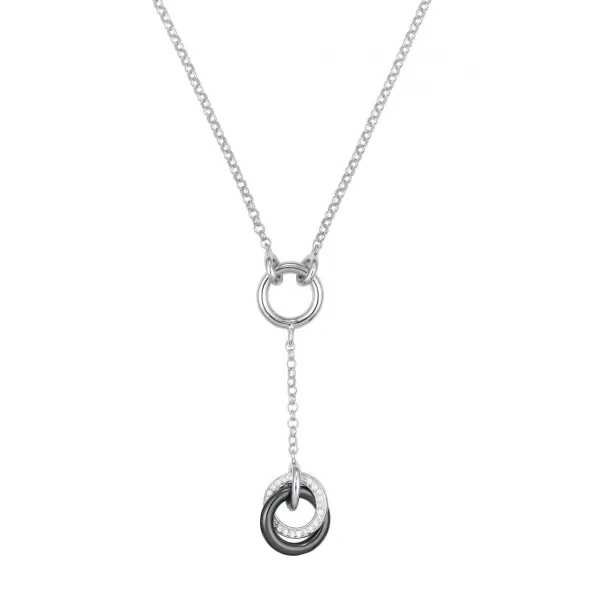 Collier Argent, anneau Ceramique Noire et oxydes de zirconium