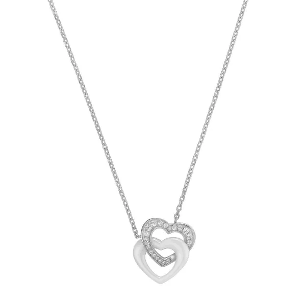 Collier Argent, Coeur Ceramique blanche et Zirconium - 1-72-0005B || Promo Bijoux Pas Cher ||