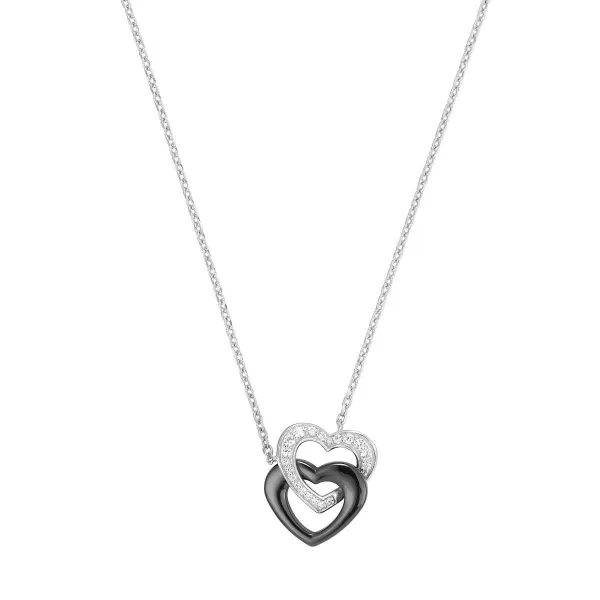 Collier Argent, Coeur Ceramique noire et Zirconium - 1-72-0005N || Promo Bijoux Pas Cher ||
