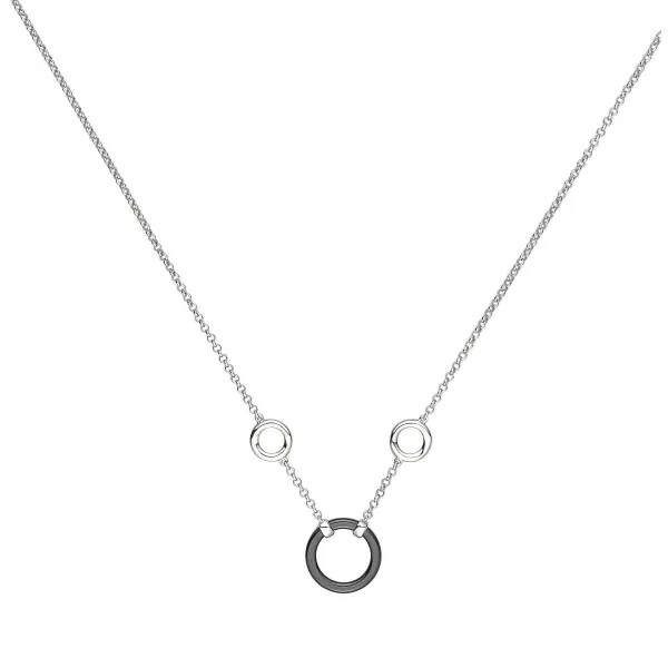 Collier Argent et Anneau Ceramique Noire - 1-72-0011N || Promo Bijoux Pas Cher ||