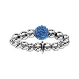 BAGUE ARGENT RHODIE ELASTIQUE BOULES + 1 BOULE STRASS BLEU CIEL, bague femme, 065908B