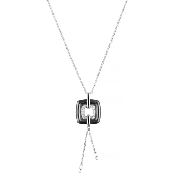 Collier Argent, Carré Ceramique Noire et oxydes de zirconium