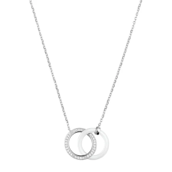 Collier Argent, Anneau Ceramique Blanche et oxydes de zirconium