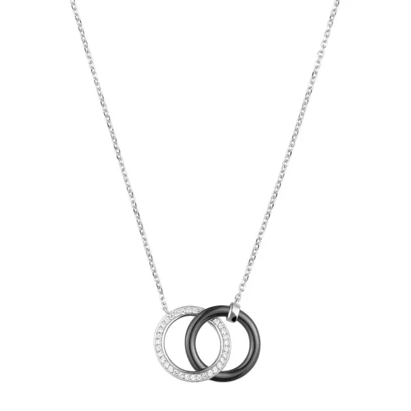 Collier Argent, Anneau Ceramique noire et Zirconium - 1-72-0016N || Promo Bijoux Pas Cher ||