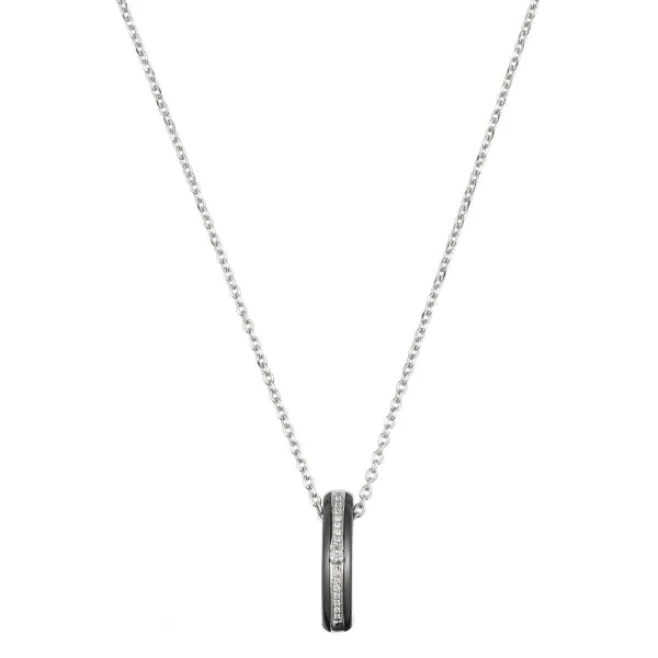 Collier Argent, Céramique Noire Lisse et Zirconium - 1-72-0017N || Promo Bijoux Pas Cher ||