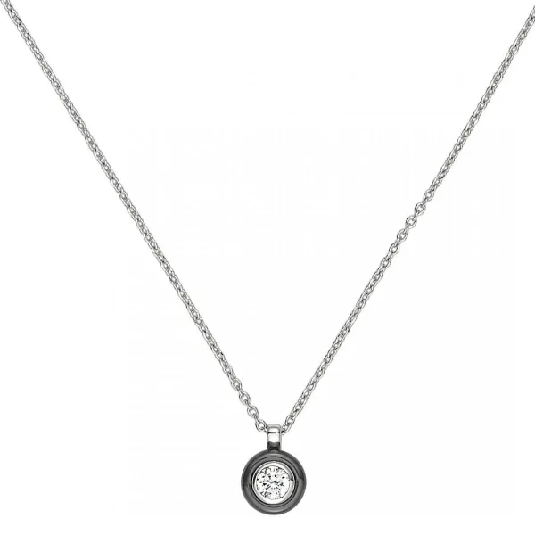 Collier Argent, Cercle Ceramique noire et Zirconium - 1-72-0022N || Promo Bijoux Pas Cher ||