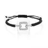 Bracelet Cordon, Carré céramique, Blanche, Argent et Oxydes de Zirconium