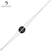 Bracelet Argent Double Chaîne, Pastille Ceramique Noire lisse et rail Oxydes de Zirconium