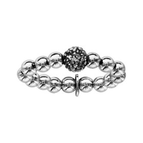 BAGUE ARGENT RHODIE ELASTIQUE BOULES + 1 BOULE STRASS NOIRE, bague femme, 065908N