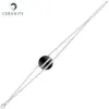 Bracelet Argent Double Chaîne, Pastille Ceramique Noire lisse et deux rails Oxydes de Zirconium