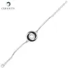 Bracelet Semi Rigide Argent Motif Spirale, Ceramique Noire et deux rails Oxydes de Zirconium
