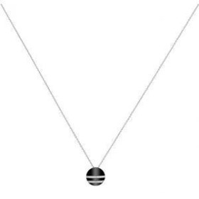 Collier Argent, Pastille Ceramique Noire Lisse et Deux Rails oxydes de zirconium