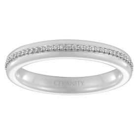 Bague Ceramique Blanche Lisse, Rail Argent tour complet et Oxydes de Zirconium