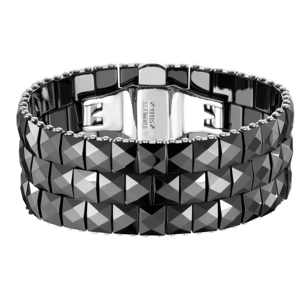 Bracelet ceranity en céramique noire facettée sur trois rangs - 903-007N - Promo Bijoux Pas Cher
