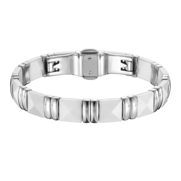 Bracelet ceranity acier et céramique blanche carrée facettée - 903-009B - Promo Bijoux Pas Cher