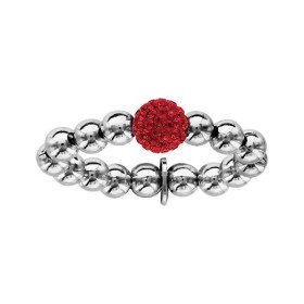 BAGUE ARGENT RHODIE ELASTIQUE BOULES + 1 BOULE STRASS ROUGE, bague femme, 065908R