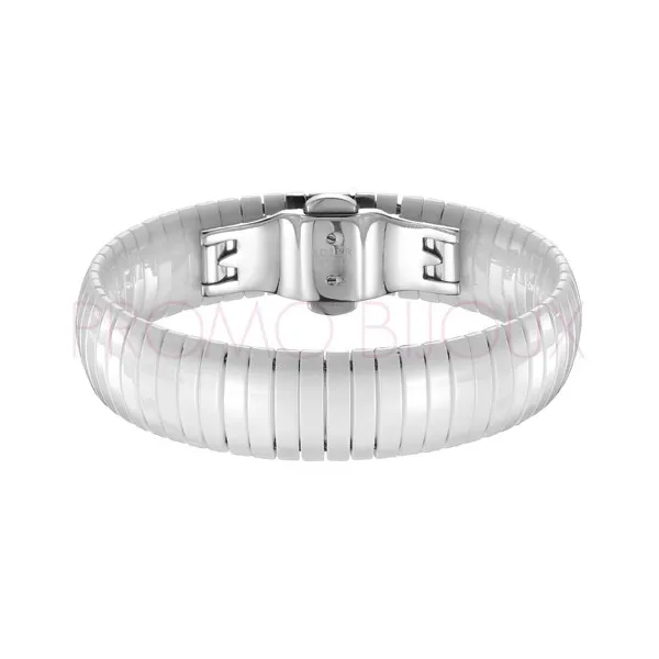 Bracelet Céramique Femme - Mailles Blanches et Câble Acier - 903-013B - Promo Bijoux Pas Cher