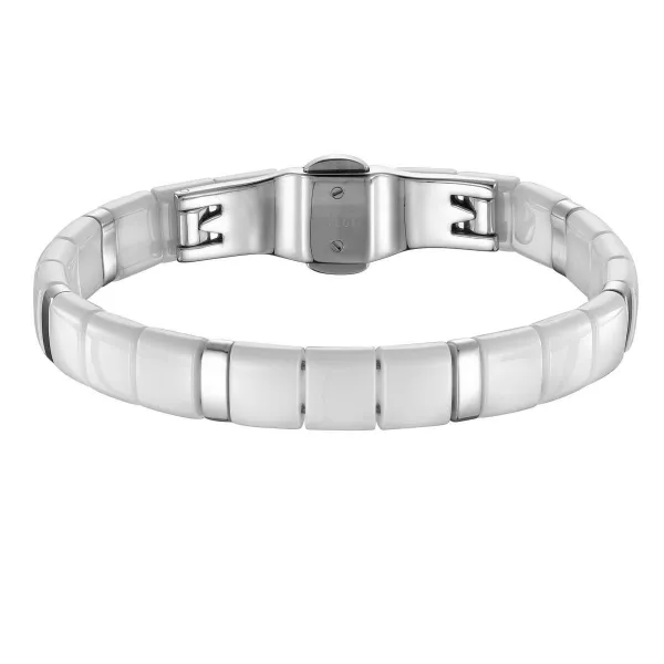 Bracelet ceranity acier et carrés Céramique Blanche - 903-016B - Promo Bijoux Pas Cher