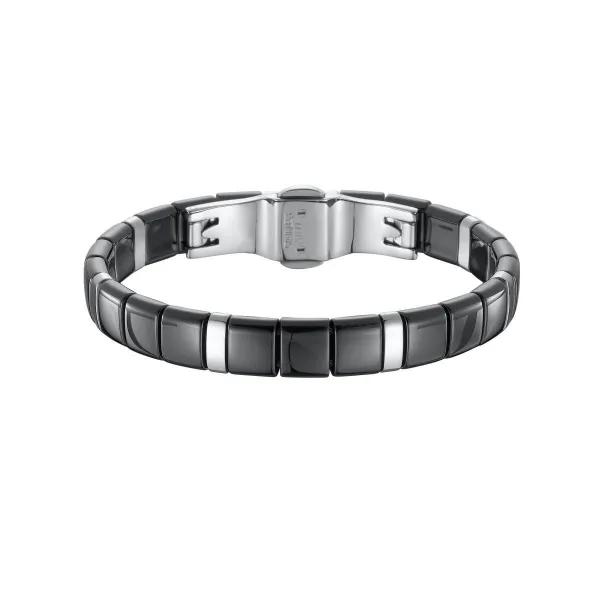 Bracelet ceranity acier et carrés Céramique Noire - 903-016N - Promo Bijoux Pas Cher