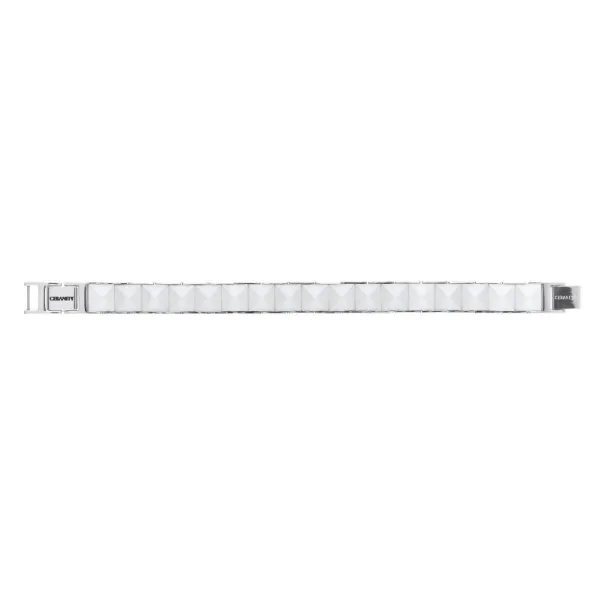 Bracelet ceranity acier et céramique blanche carrée facettée - 903-018B - Promo Bijoux Pas Cher