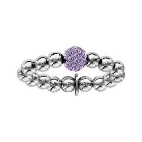 BAGUE ARGENT RHODIE ELASTIQUE BOULES + 1 BOULE STRASS VIOLETS, bague femme, 065908V