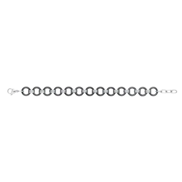 Bracelet acier et Anneaux Céramique Noire - 903-025N - Promo Bijoux Pas Cher