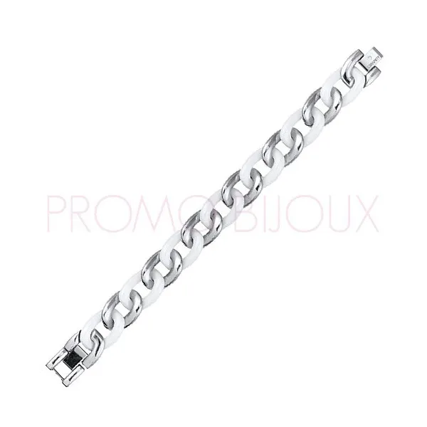Bracelet Céramique Blanche et Acier Gris - Maille Gourmette - 903-027B - Promo Bijoux Pas Cher