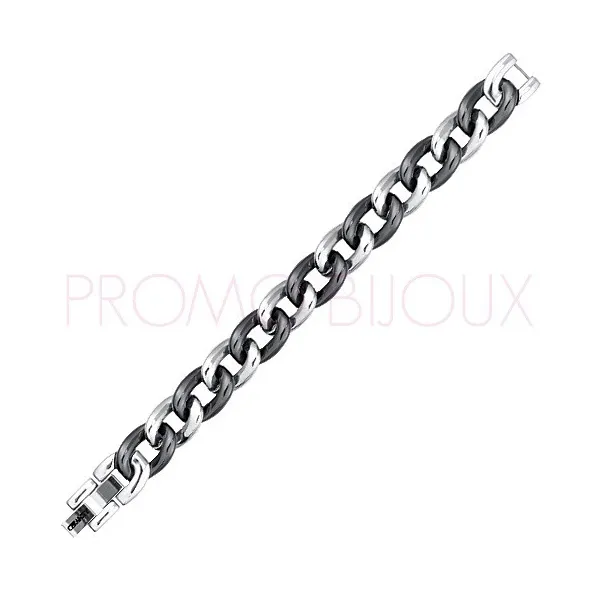 Bracelet Céramique Noire Acier Gris - Maille Gourmette - 903-027N - Promo Bijoux Pas Cher