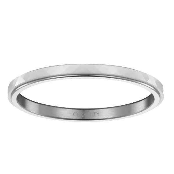 Jonc Acier Tournant et Céramique blanche facettée - 903-038B - Promo Bijoux Pas Cher