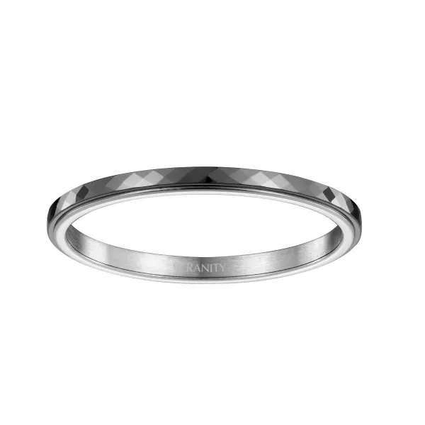 Jonc Acier Tournant et Céramique noire facettée - 903-038N - Promo Bijoux Pas Cher