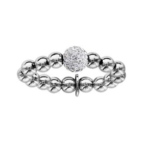 BAGUE ARGENT RHODIE ELASTIQUE BOULES + 1 BOULE STRASS BLANCS, bague femme, 065908W