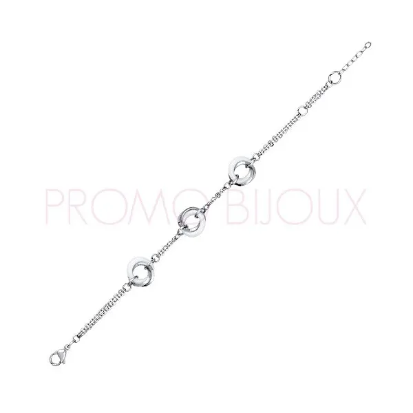 Bracelet Céramique Blanche et Acier Gris - Anneaux - 903-040B - Promo Bijoux Pas Cher