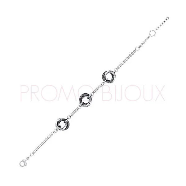 Bracelet Céramique Noire et Acier Gris - Anneaux - 903-040N - Promo Bijoux Pas Cher