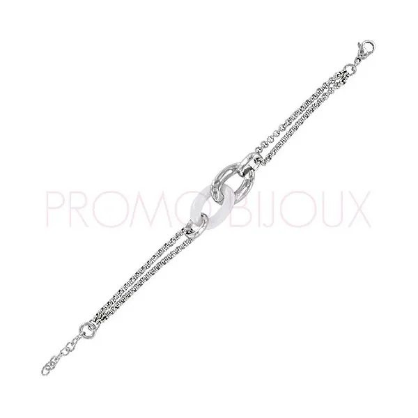 Bracelet Céramique - Un maillon céramique blanc - Chaine Acier - 903-041B - Promo Bijoux Pas Cher