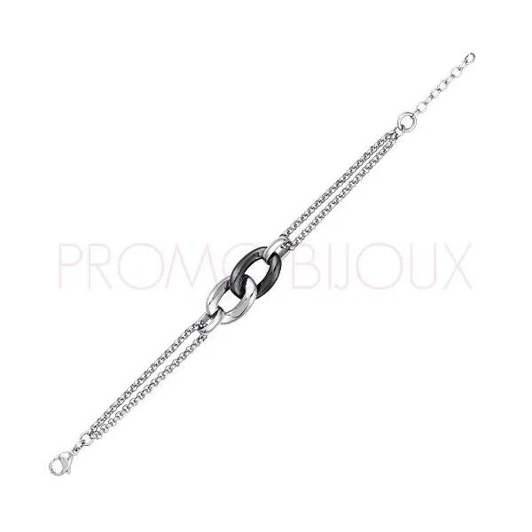 Bracelet Céramique - Un maillon céramique noire - Chaine Acier - 903-041N - Promo Bijoux Pas Cher