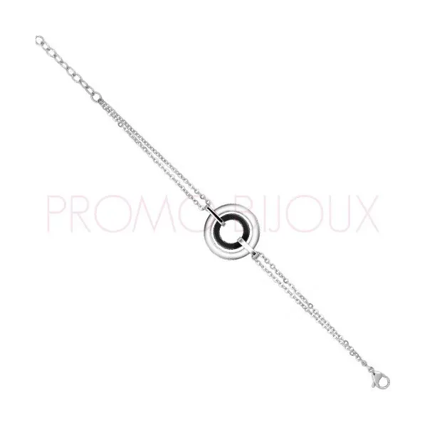 Bracelet Céramique pour femme double chaïne acier et céramique noire - Promo Bijoux Pas Cher