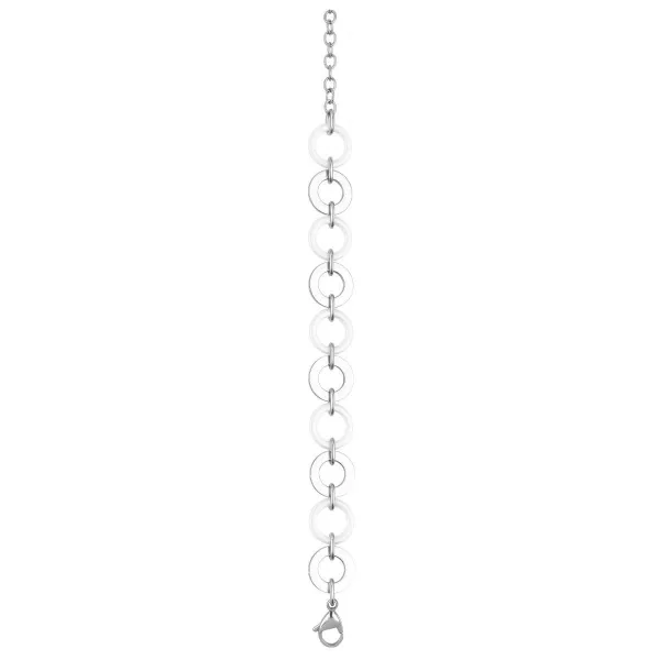 Bracelet Cercles Céramique Blanche et Acier Alternés - 903-056B - Promo Bijoux Pas Cher