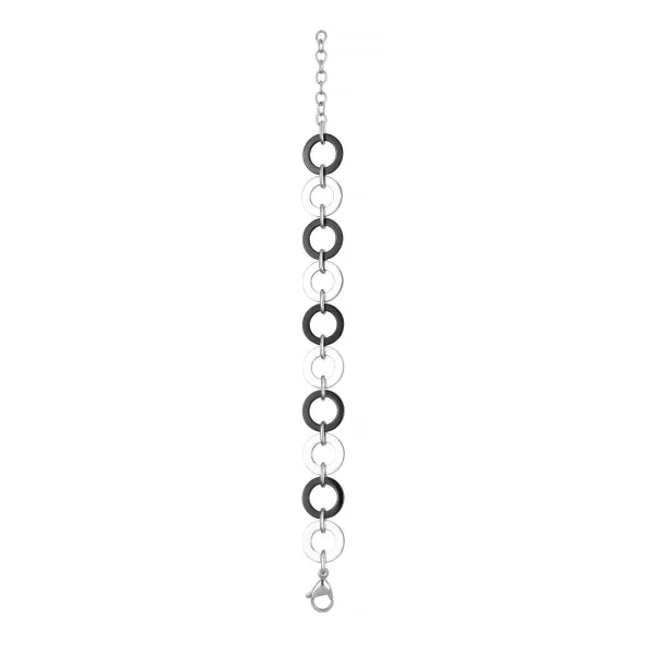 Bracelet Cercles Céramique Noire et Acier Alternés - 903-056N - Promo Bijoux Pas Cher