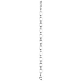Bracelet Acier, Céramique Blanche Ovale et Entremaille Croix