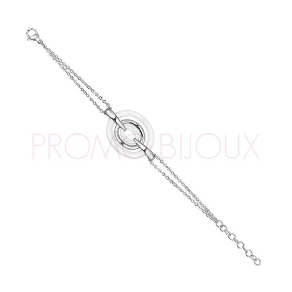 Bracelet Céramique pour femme double chaïne acier et céramique blanche - Promo Bijoux Pas Cher