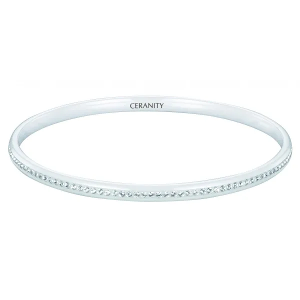 Jonc Céramique blanche Lisse et Cristal Blanc