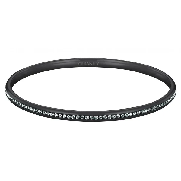Jonc Céramique noire Lisse et Cristal Blanc - 903-063N - Promo Bijoux Pas Cher