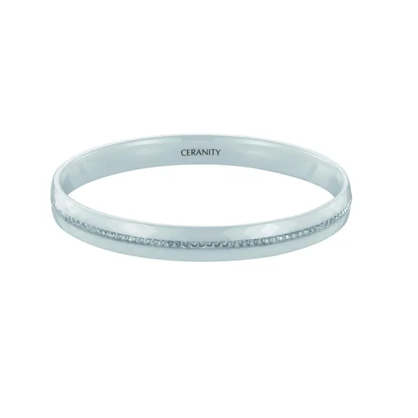 Jonc Céramique blanche Lisse et Cristal Blanc - 903-064B - Promo Bijoux Pas Cher