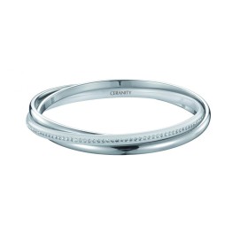 Jonc Acier, Anneau Céramique blanche Lisse et Rail Cristal Blanc